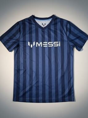 MESSI Large Navy Striped Performance Soccer Jersey Kids LG